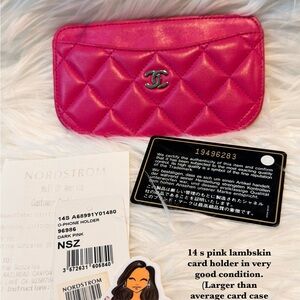 14S CHANEL Fuchsia Lambskin Quilted Card Holder